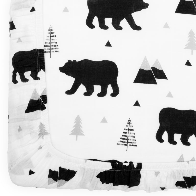 Organic Baby Changing Pad Cover - Muslin Fitted Changing Pad Cover for Boys - Soft Organic Cotton and Bamboo, Baby Bear Woodland, 16”x32”
