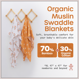 Organic Baby Muslin Swaddle Blankets for Boy or Girl - Sun and Rainbow Swaddling Blanket 2 Pack - Soft Muslin, XLarge and Breathable, Boho Baby, 47" X 47"