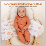 Organic Baby Muslin Swaddle Blankets for Boy or Girl - Sun and Rainbow Swaddling Blanket 2 Pack - Soft Muslin, XLarge and Breathable, Boho Baby, 47" X 47"