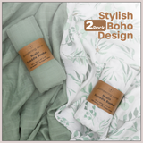 Organic Baby Muslin Swaddle Blankets for Boy or Girl - Eucalyptus Leaves and Sage Muslin Swaddling Blanket 2 Pack