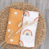 Organic Baby Muslin Swaddle Blankets for Boy or Girl - Sun and Rainbow Swaddling Blanket 2 Pack - Soft Muslin, XLarge and Breathable, Boho Baby, 47" X 47"
