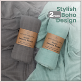 Organic Baby Muslin Swaddle Blankets for Boy or Girl - Solid Grey and Blue Swaddling Blanket 2 Pack - Soft Muslin, XLarge and Breathable, Boho Baby, 47" X 47"