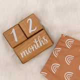 Natural Baby Milestone Age Blocks - Light Brown Pine Wood Milestones Block Set with Bag - Weeks, Months, Years, Grade, Baby Gift