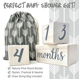 Natural Baby Milestone Age Blocks - White Stain Pine Wood Milestones Block Set with Bag - Weeks, Months, Years, Grade, Baby Gift