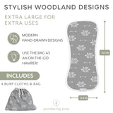 Organic Baby Burp Cloths with Burp Cloth Bag - Baby Bear Burping Cloths - XLarge and Absorbent Soft Spit Up Rags, Woodland Nursery, 4 Pack