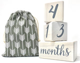 Natural Baby Milestone Age Blocks - White Stain Pine Wood Milestones Block Set with Bag - Weeks, Months, Years, Grade, Baby Gift