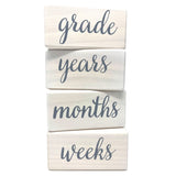 Natural Baby Milestone Age Blocks - White Stain Pine Wood Milestones Block Set with Bag - Weeks, Months, Years, Grade, Baby Gift
