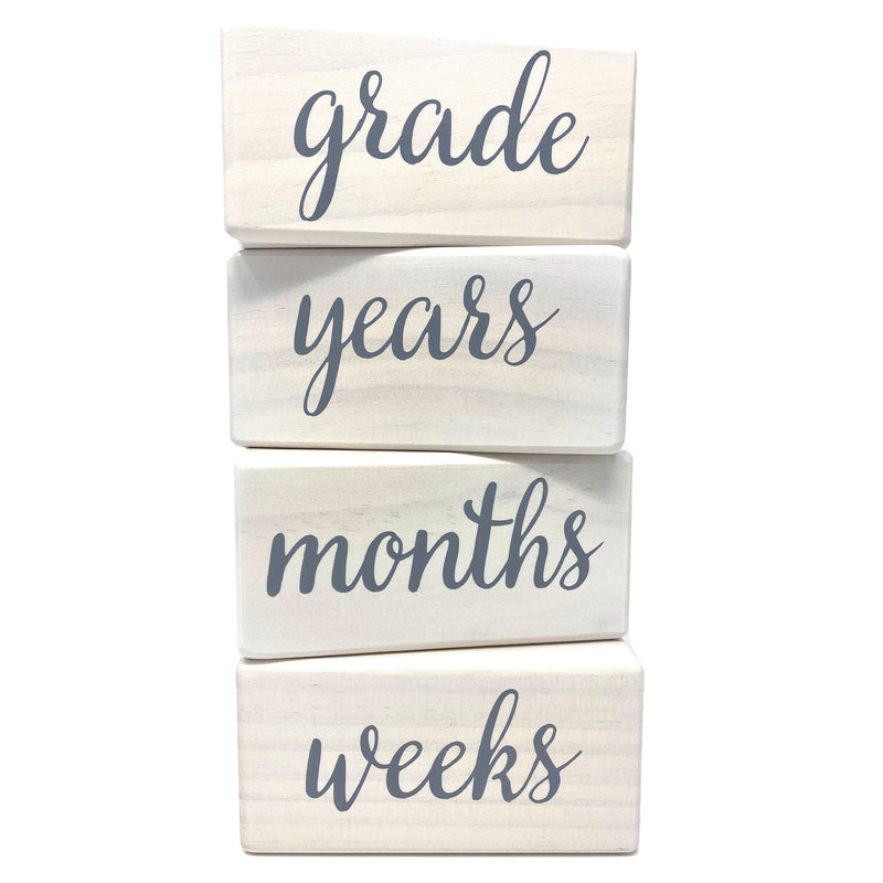 Natural Baby Milestone Age Blocks - White Stain Pine Wood Milestones Block Set with Bag - Weeks, Months, Years, Grade, Baby Gift