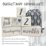 Baby Milestone Blocks - Natural White Stain Pine Wood with Weeks Months Years Grade and Holidays, 6 Block Milestones Age Set with Bag