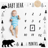 Organic Baby Monthly Milestone Blanket Boy - Baby Bear Milestone Blanket with Months Marker - Newborn to 12 Months