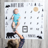 Organic Baby Monthly Milestone Blanket Boy - Baby Bear Milestone Blanket with Months Marker - Newborn to 12 Months