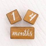 Natural Baby Milestone Age Blocks - Light Brown Pine Wood Milestones Block Set with Bag - Weeks, Months, Years, Grade, Baby Gift