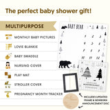 Organic Baby Monthly Milestone Blanket Boy - Baby Bear Milestone Blanket with Months Marker - Newborn to 12 Months