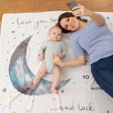 Organic Baby Monthly Milestone Blanket Moon and Stars - Love You To The Moon and Back Milestone Blanket with Months Marker for Baby Boy - 47βx47β