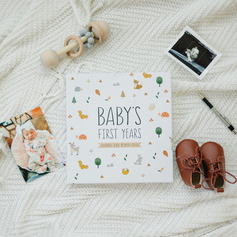 Baby Journal Memory Book for Boys or Girls - Baby Scrapbook Album for First 5 Years - Gender Neutral Baby Milestone Book - Keepsake for Baby Photos, Hardcover, Forest Dreams