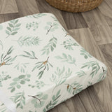 Organic Changing Pad Cover - Organic Cotton and Bamboo Standard Changing Pad Cover - Fitted Baby Changing Mat, Soft and Breathable, Eucalyptus Leaves, 16”x32”