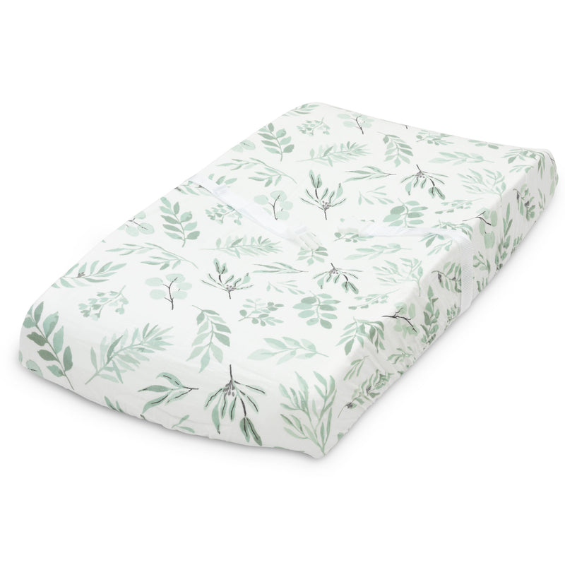 Organic Changing Pad Cover - Organic Cotton and Bamboo Standard Changing Pad Cover - Fitted Baby Changing Mat, Soft and Breathable, Eucalyptus Leaves, 16”x32”