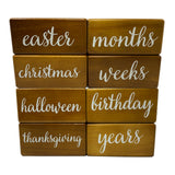 Pondering Pine Baby Milestone Blocks - Natural Brown Stain Pine Wood with Weeks Months Years Grade and Holidays, Newborn Weekly Monthly First Year Picture Props, 6 Block Milestones Age Set with Bag