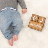 Pondering Pine Baby Milestone Blocks - Natural Brown Stain Pine Wood with Weeks Months Years Grade and Holidays, Newborn Weekly Monthly First Year Picture Props, 6 Block Milestones Age Set with Bag