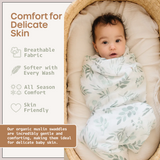 Organic Baby Muslin Swaddle Blankets for Boy or Girl - Eucalyptus Leaves and Sage Muslin Swaddling Blanket 2 Pack