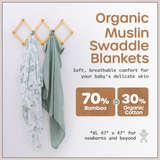 Organic Baby Muslin Swaddle Blankets for Boy or Girl - Eucalyptus Leaves and Sage Muslin Swaddling Blanket 2 Pack