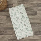 Organic Changing Pad Cover - Organic Cotton and Bamboo Standard Changing Pad Cover - Fitted Baby Changing Mat, Soft and Breathable, Eucalyptus Leaves, 16”x32”