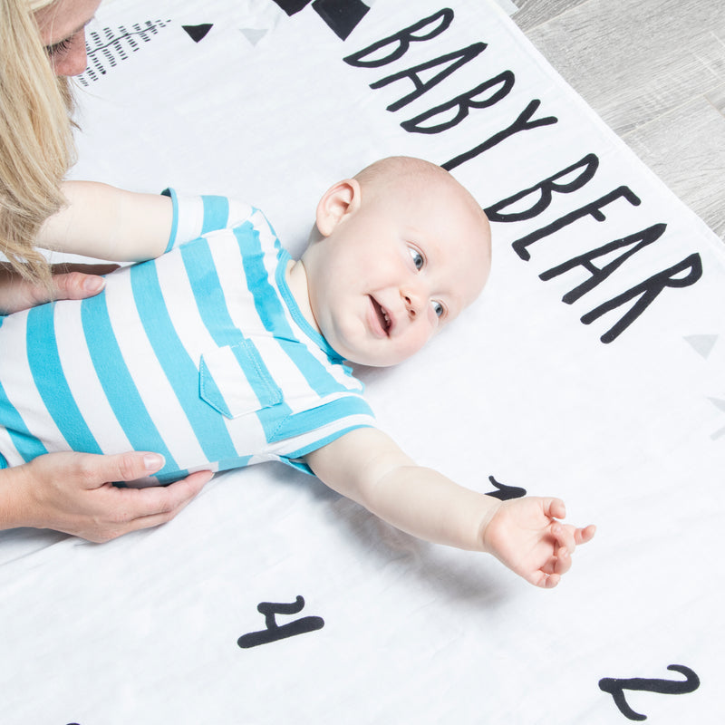 Organic Baby Monthly Milestone Blanket Boy - Baby Bear Milestone Blanket with Months Marker - Newborn to 12 Months