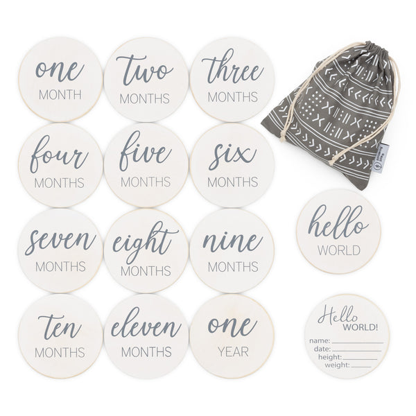 Natural Baby Milestone Discs - White Stain Wood Milestone Disc Set with Bag
