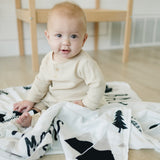 Organic Baby Monthly Milestone Blanket Boy - Baby Bear Milestone Blanket with Months Marker - Newborn to 12 Months
