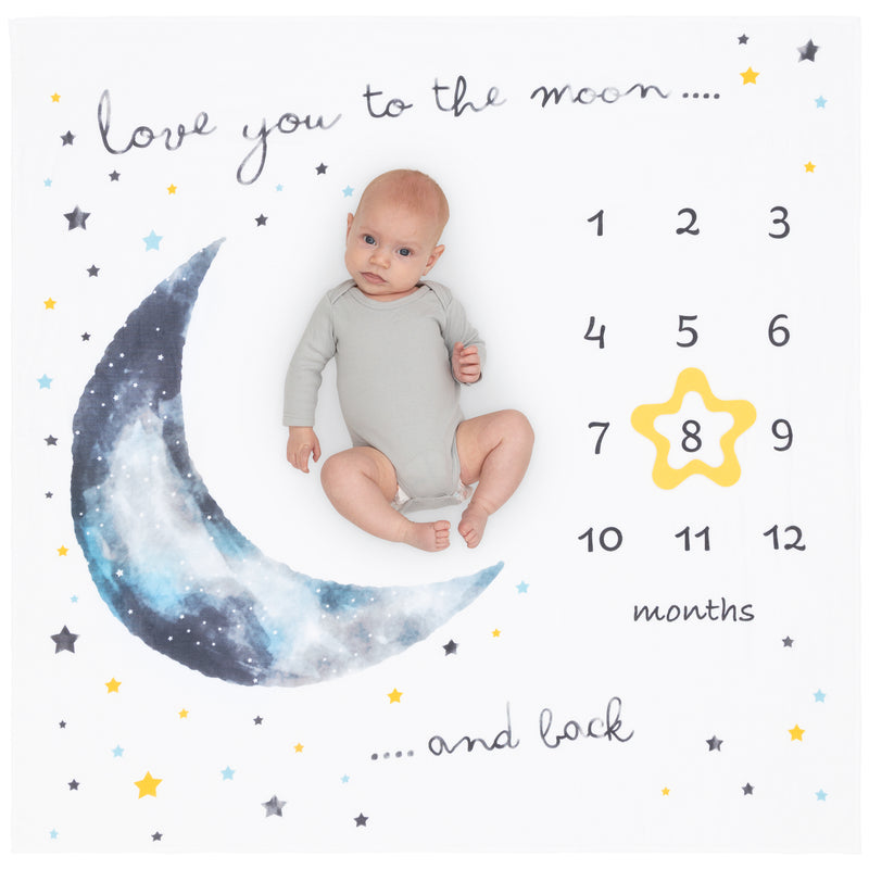Organic Baby Monthly Milestone Blanket Moon and Stars Love You